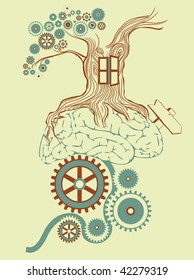 Tree made of gears and roots