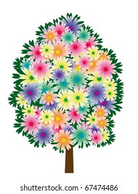 A tree made of multicolored flowers. Vector illustration