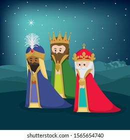 The tree magic kings. Epiphany day. Spanish Dia del Reyes invitation