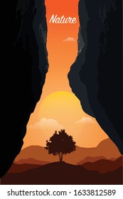 a tree with magical sunset
