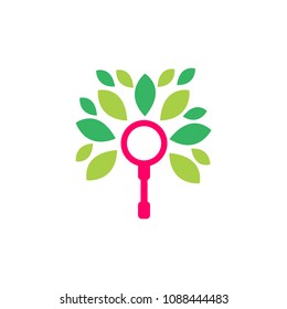 Tree Magnify line vector icon with Flat Design Style