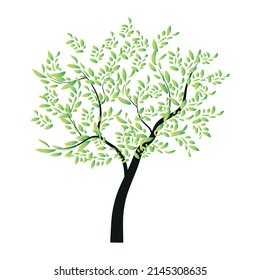 Un árbol con muchas hojas de gradiente verde sobre un fondo blanco. Símbolo, elemento decorativo, imagen estilizada para emblemas, productos naturales.