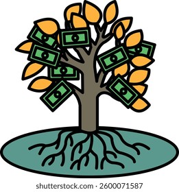 A tree with many green leaves and many green and yellow bills. The tree is surrounded by water