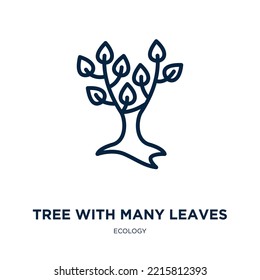 tree with many leaves icon from ecology collection. Thin linear tree with many leaves, tree, nature outline icon isolated on white background. Line vector tree with many leaves sign, symbol for web 