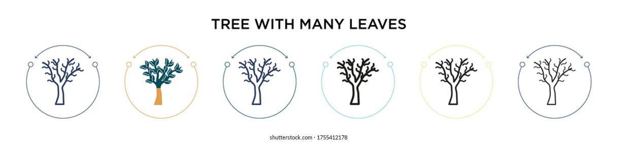 Tree with many leaves icon in filled, thin line, outline and stroke style. Vector illustration of two colored and black tree with many leaves vector icons designs can be used for mobile, ui, web