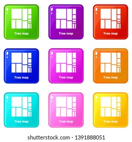 Tree map icons set 9 color collection isolated on white for any design