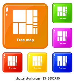 Tree map icons set collection vector 6 color isolated on white background