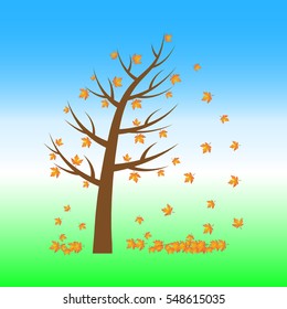 Tree maple in background. Fall illustrations.