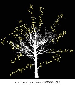 tree with mathematical equations isolated on black background illustration