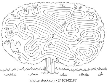 Tree maze graphic black white sketch landscape illustration vector