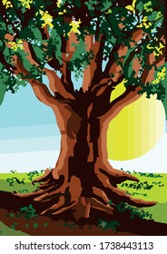 Wiesenbaum, der Sonnenlichtschatten reflektiert