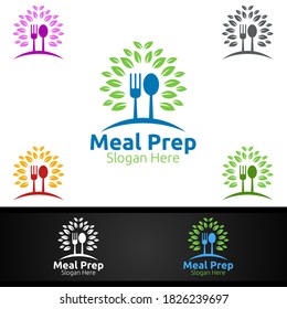 Tree Meal Prep Healthy Food Logo For Restaurant, Cafe Or Online Catering Delivery