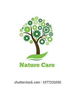 Tree with Mechanism Gear Foliage as Nature Care Concept