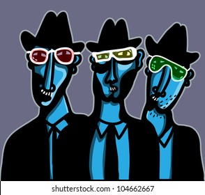 tree men with color sunglasses