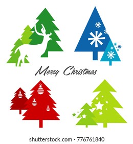 Tree Merry Christmas deer Snowflake Icon Isolated Vector