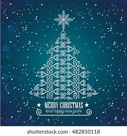 tree merry christmas and new year design isolated