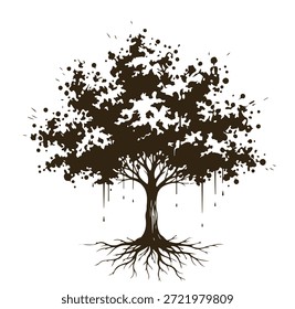 Árbol, silueta minimalista y simple - Ilustración vectorial de varias siluetas de árboles detallados, árbol con raíces, naturaleza, hoja, rama, silueta, ícono, Vector Árbol realista Ilustración