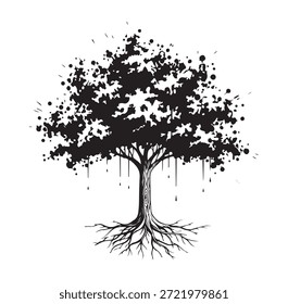 Árbol, silueta minimalista y simple - Ilustración vectorial de varias siluetas de árboles detallados, árbol con raíces, naturaleza, hoja, rama, silueta, ícono, Vector Árbol realista Ilustración