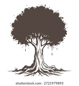 Árbol, silueta minimalista y simple - Ilustración vectorial de varias siluetas de árboles detallados, árbol con raíces, naturaleza, hoja, rama, silueta, ícono, Vector Árbol realista Ilustración