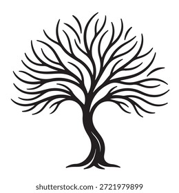 Árbol, silueta minimalista y simple - Ilustración vectorial de varias siluetas de árboles detallados, árbol con raíces, naturaleza, hoja, rama, silueta, ícono, Vector Árbol realista Ilustración