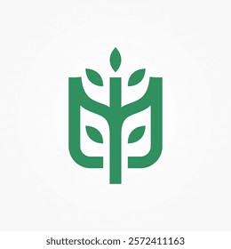 Tree modern line art logo design with green color