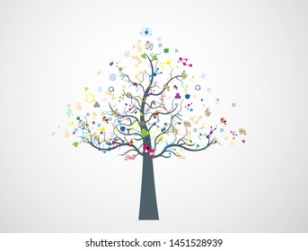 tree molecular and vector structure concepts, DNA and science science illustrations