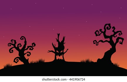 Tree monster halloween silhouette backgrounds vector illustration