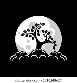 tree and moon logo design 