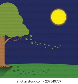 Tree and moon with paper box texture