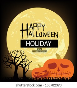 Tree. Moon. Pumpkin. Halloween vector illustration.