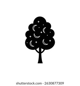 Árbol con hojas en forma de luna que representan el estado onírico y la imaginación