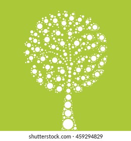 Tree mosaic of white dots on green background. Vector illustration.