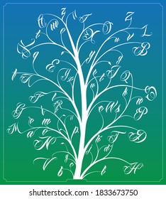 Árbol y motivos con formas caligráficas