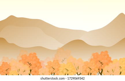 Tree and mountain Autumn background style. Can be used for your work. Welcome Autumn season concept.