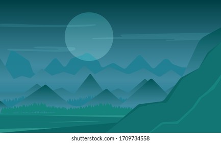 Paisaje arbolado y montañoso en el concepto de cielo nocturno.