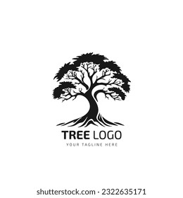 Tree with mountain logo design vector icon template