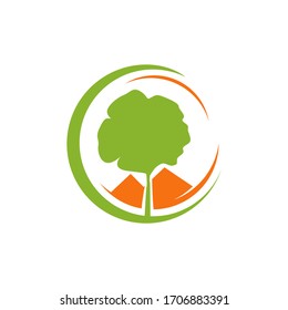 tree mountain on the circle for gardening landscaping logo design vector lawn and house illustrations 