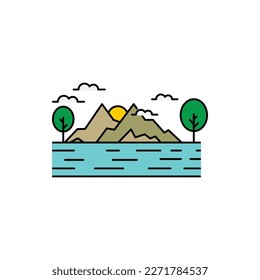 árbol, montaña, ola, agua, océano, icono de verano