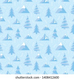 Tree Mountain Winter Seamless pattern background