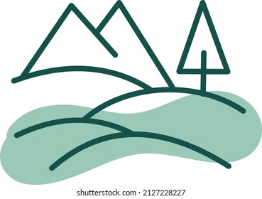 Tree in the mountains, illustration, vector on a white background.