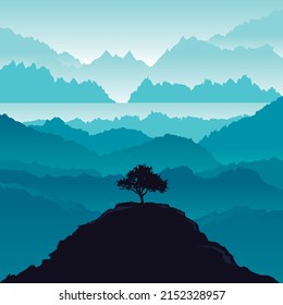 Tree of mountains silhouettes, hill station.