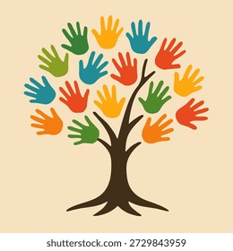 Tree with Multiethnic Hand Leaves