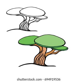 Tree - mushroom vector illustration in color.