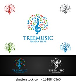 Tree Music Logo with Note and Tree Concept