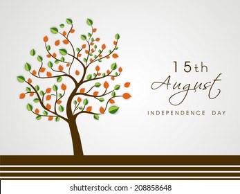 Tree with national tricolors leaves on grey background for 15th of August, Indian Independence Day celebrations. 