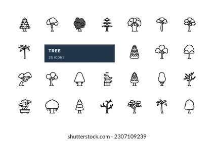 tree natural plant environment ecology nature detailed outline line icon set