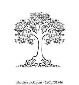 tree natural symbol on the white background realistic and handmade stroke small roots