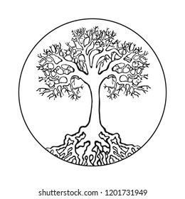 tree natural symbol on the white background realistic and handmade round stroke