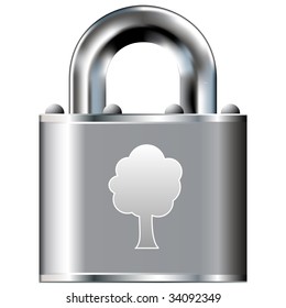 Tree, nature, or environment on secure vector lock button.  Suitable for use on websites, in print, and on brochures.