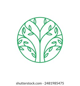 Tree Nature Leaf in Circle line modern creative design template